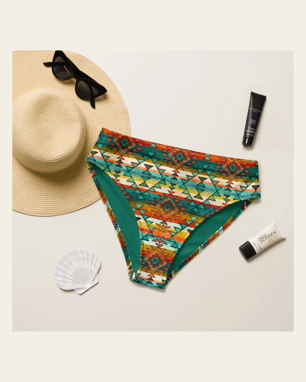 Baha Ranch Yeehaw Mustard Aztec Bikini Bottom on a warm cream background