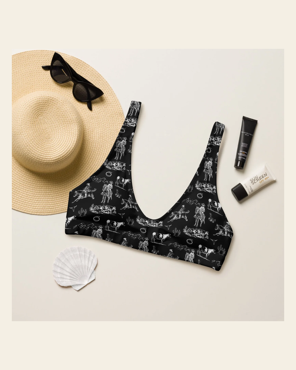 Baha Ranch Yeehaw Ranch Life Bikini Top on a warm cream background
