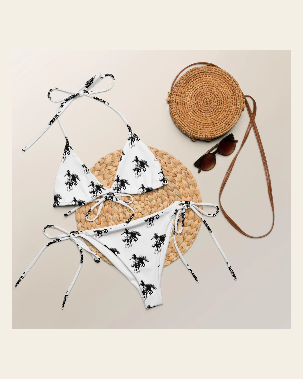 Baha Ranch Yeehaw Rodeo Bronc String Bikini on a warm cream background