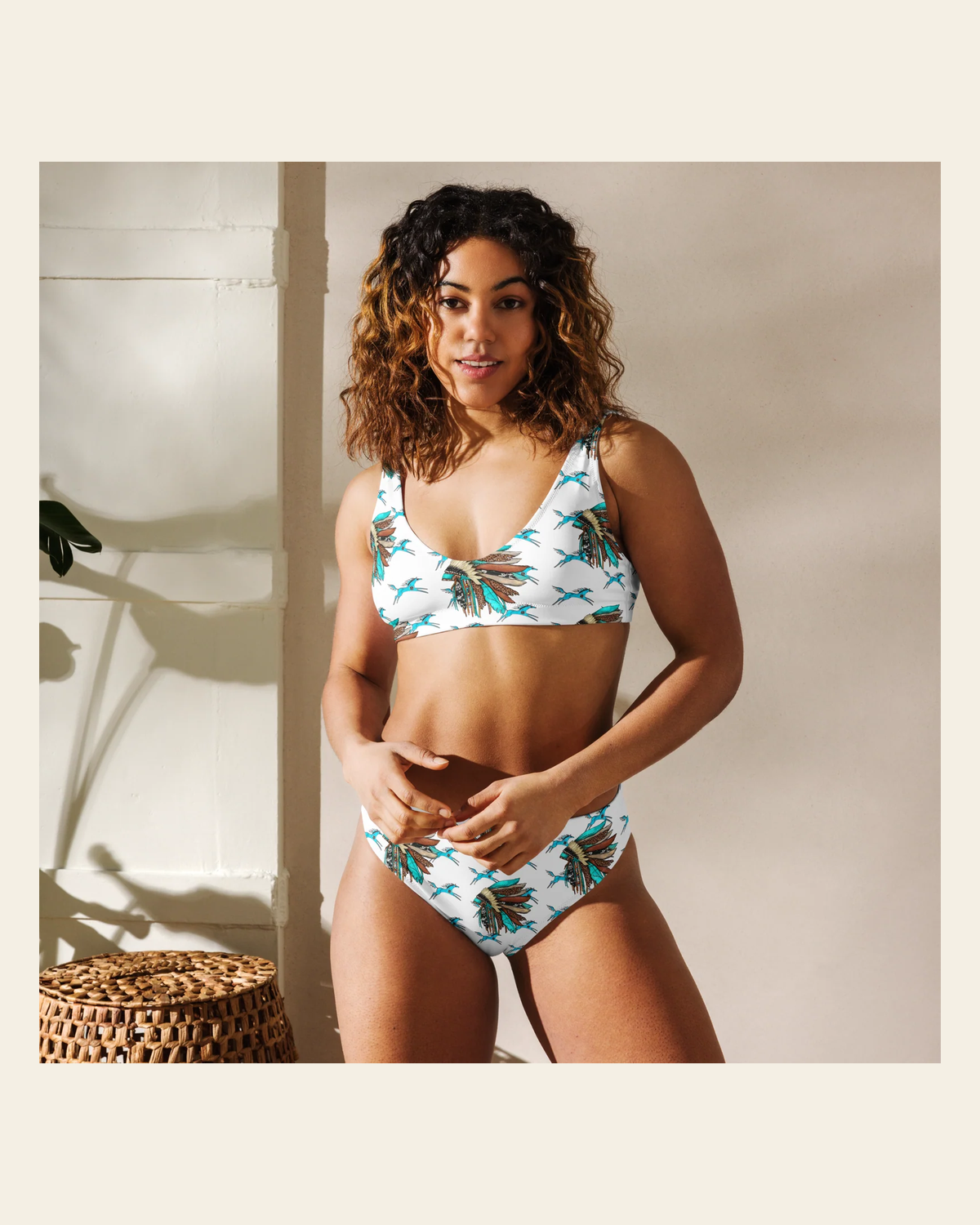 Baha Ranch Yeehaw Running Horse Head Dress Bikini on a warm cream background