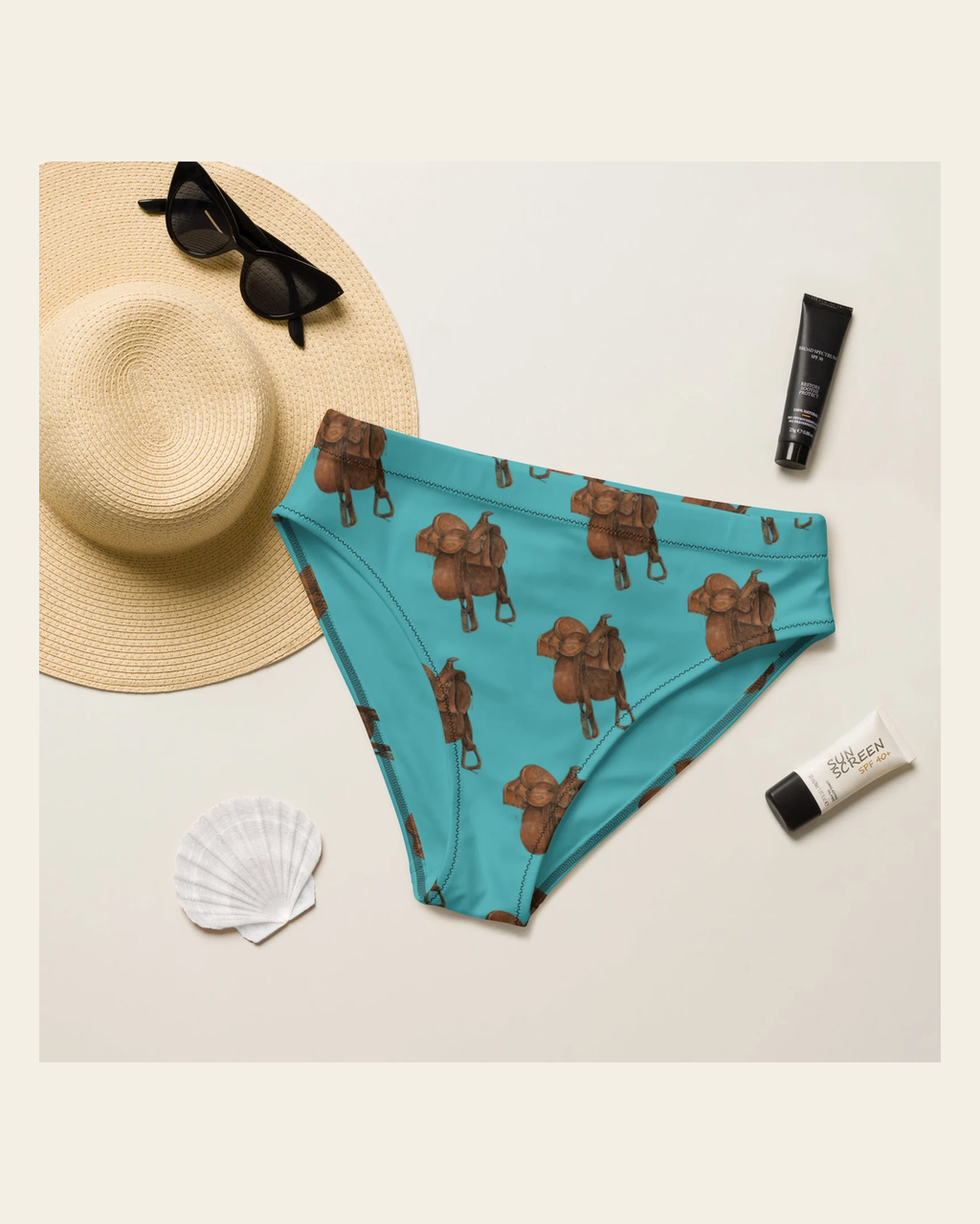 Baha Ranch Yeehaw Saddle Up Bikini Bottom on a warm cream background