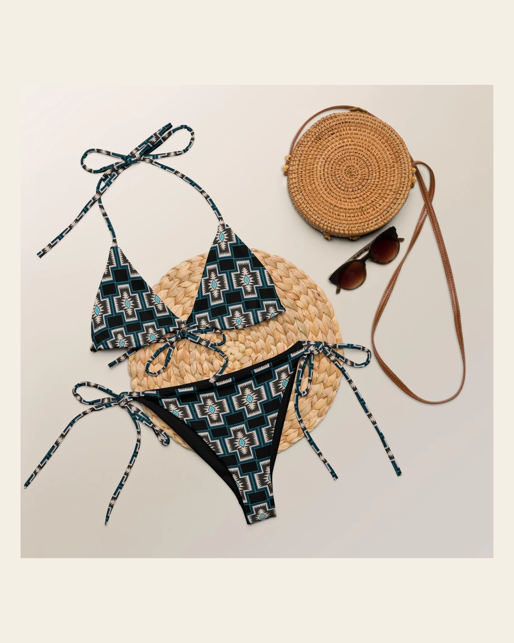 Baha Ranch Yeehaw Southwest Cross String Bikini on a warm cream background