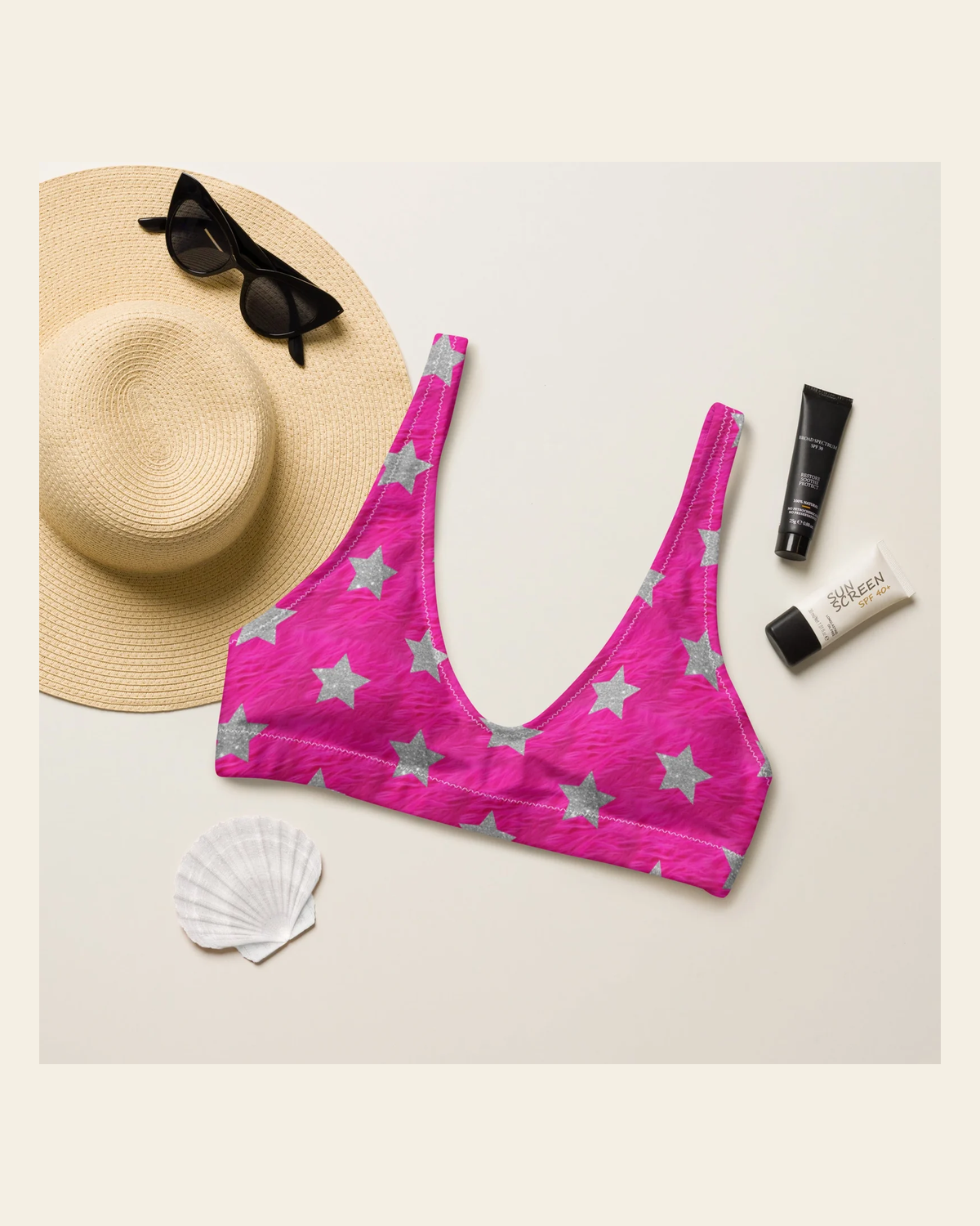 Baha Ranch Yeehaw Super Star Bikini Top on a warm cream background
