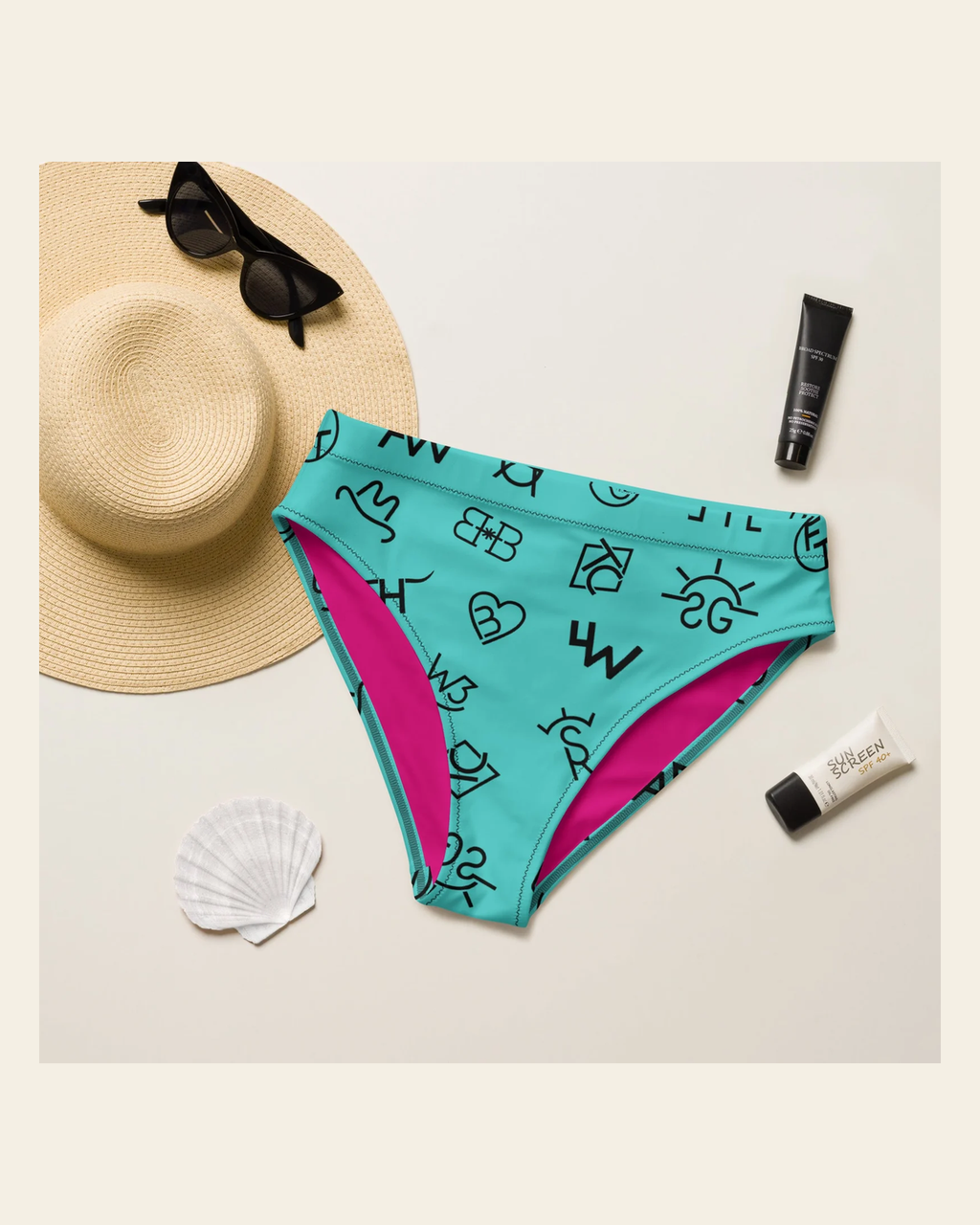 Baha Ranch Yeehaw Turquoise Brands Bikini Bottom on a warm cream background