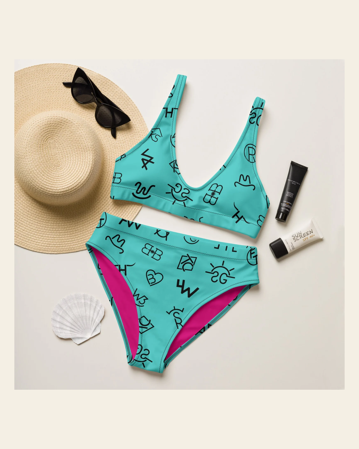 Baha Ranch Yeehaw Turquoise Brands Bikini on a warm cream background