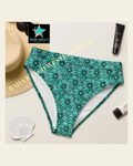 Baha Ranch Yeehaw Turquoise Floral Leather Print Bikini Bottom on a warm cream background