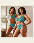 Baha Ranch Yeehaw Turquoise Floral Leather Print Bikini on a warm cream background