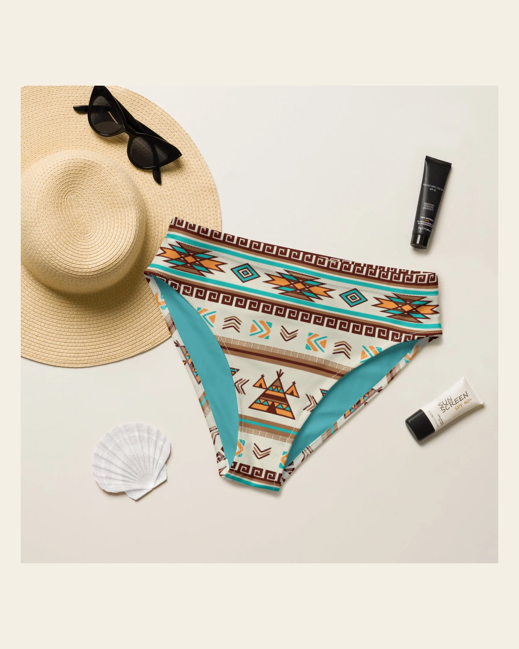 Baha Ranch Yeehaw Turquoise Teepee Bikini Bottom on a warm cream background