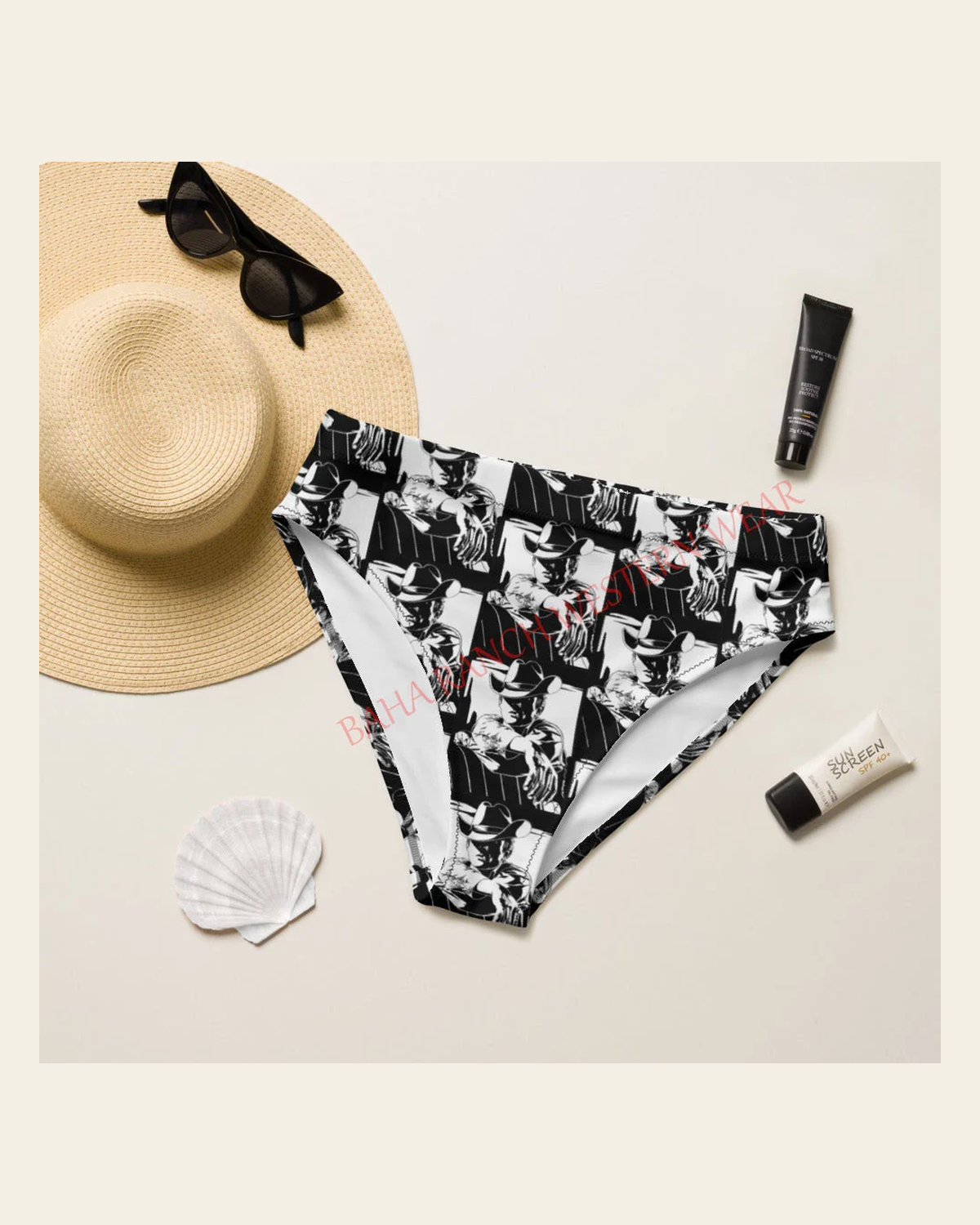 Baha Ranch Yeehaw Vintage Cowboy Bikini Bottom on a warm cream background