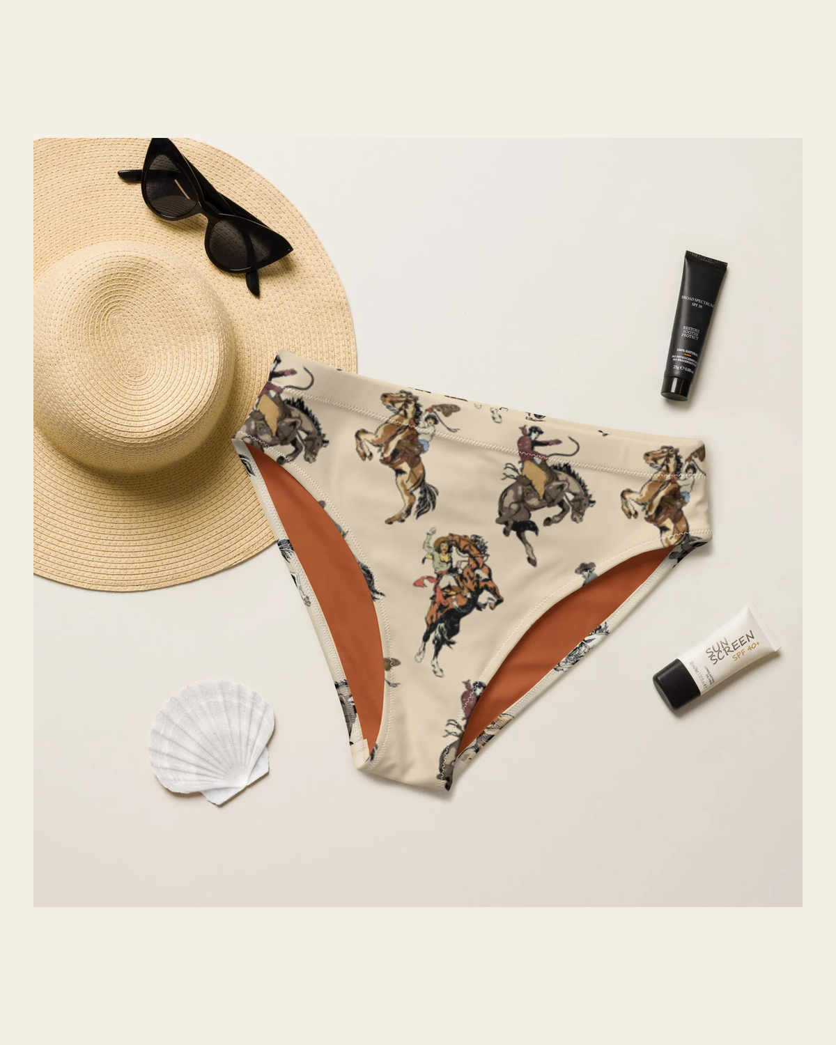 Baha Ranch Yeehaw Vintage Cowgirl Bikini Bottom on a warm cream background