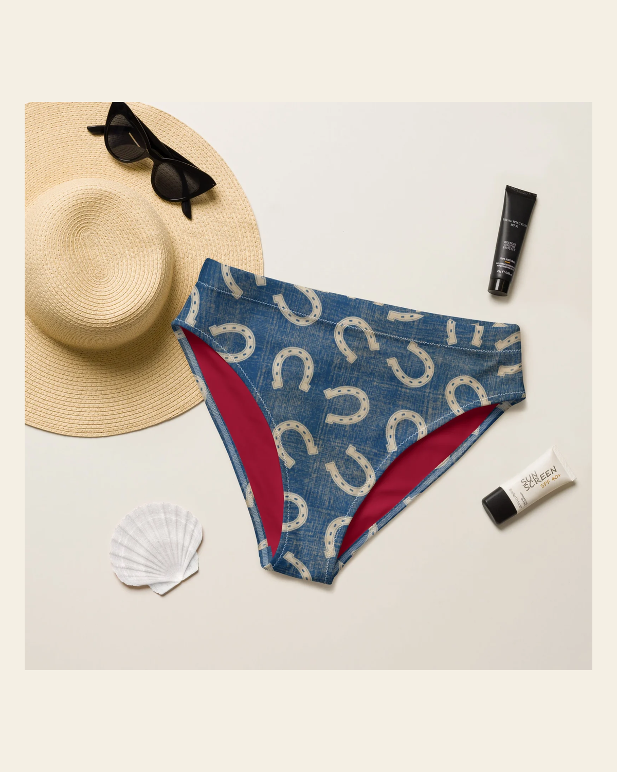 Baha Ranch Yeehaw Vintage Horseshoe Bikini Bottom on a warm cream background