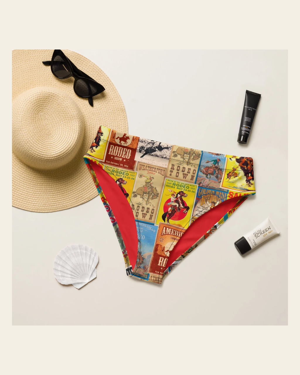Baha Ranch Yeehaw Vintage Rodeo Bikini Bottom on a warm cream background