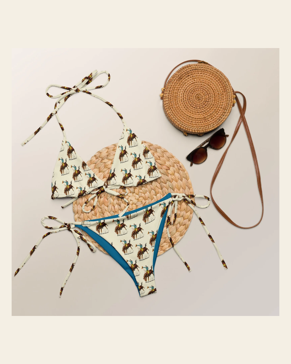 Baha Ranch Yeehaw Vintage Rodeo String Bikini on a warm cream background