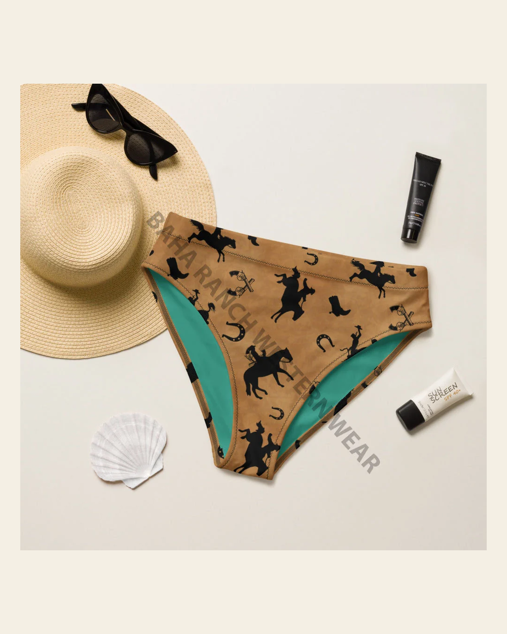 Baha Ranch Yeehaw Vintage Western Bikini Bottom on a warm cream background