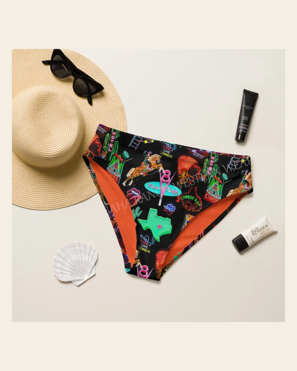 Baha Ranch Yeehaw Viva Las Vegas Bikini Bottom on a warm cream background