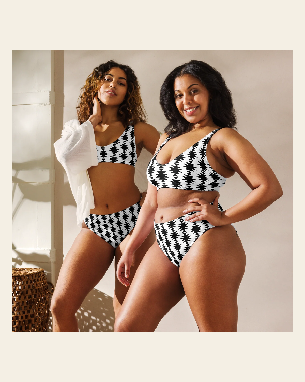 Baha Ranch Yeehaw White Aztec Bikini on a warm cream background