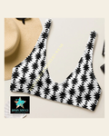 Baha Ranch Yeehaw White Aztec Bikini Top on a warm cream background