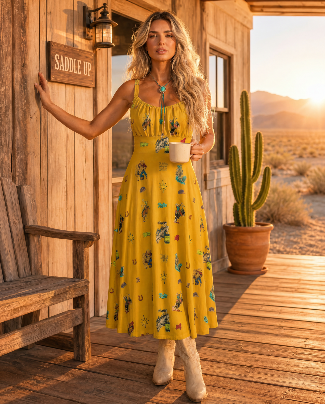Baha Ranch The Last Roundup Western Rodeo Prairie Dress in Mustard by Baha Ranch Western Wear