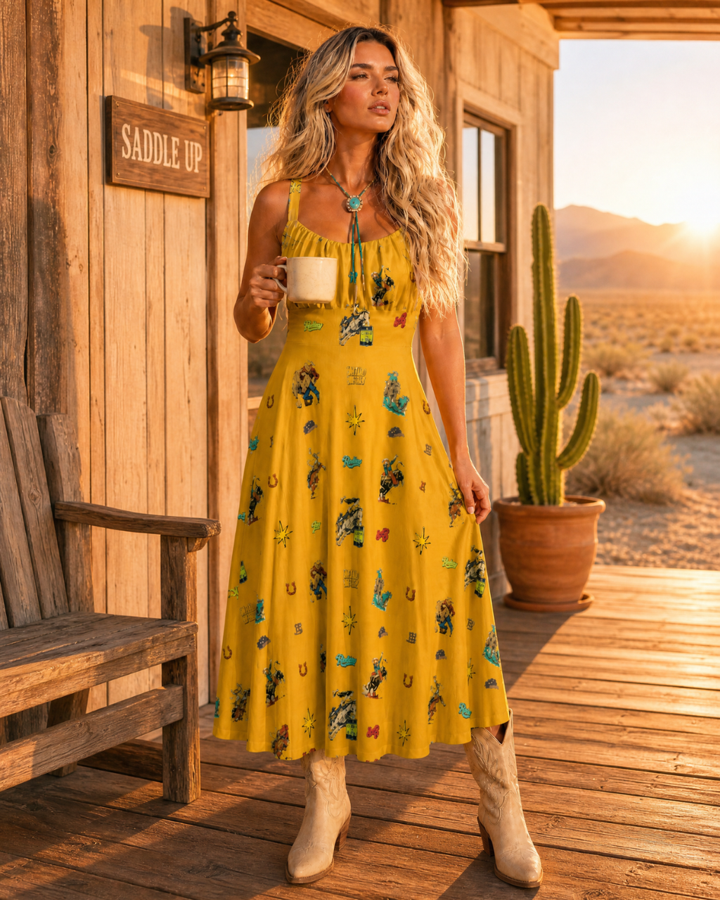 Baha Ranch The Last Roundup Western Rodeo Prairie Dress in Mustard by Baha Ranch Western Wear - product image 3