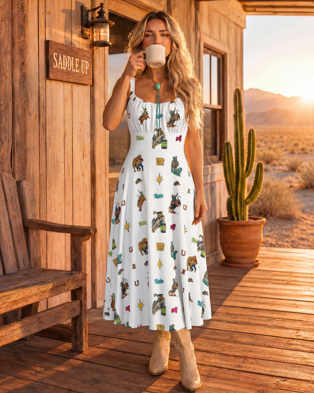 Baha Ranch The Last Roundup Western Rodeo Prairie Dress in White by Baha Ranch Western Wear - product image 2