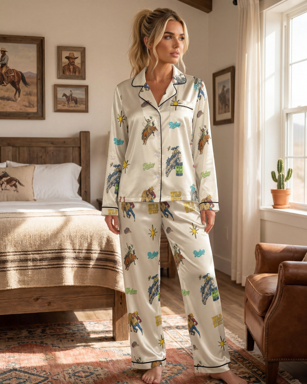 Baha Ranch The Last Roundup Western Rodeo Satin Pajama Set by Baha Ranch Western Wear