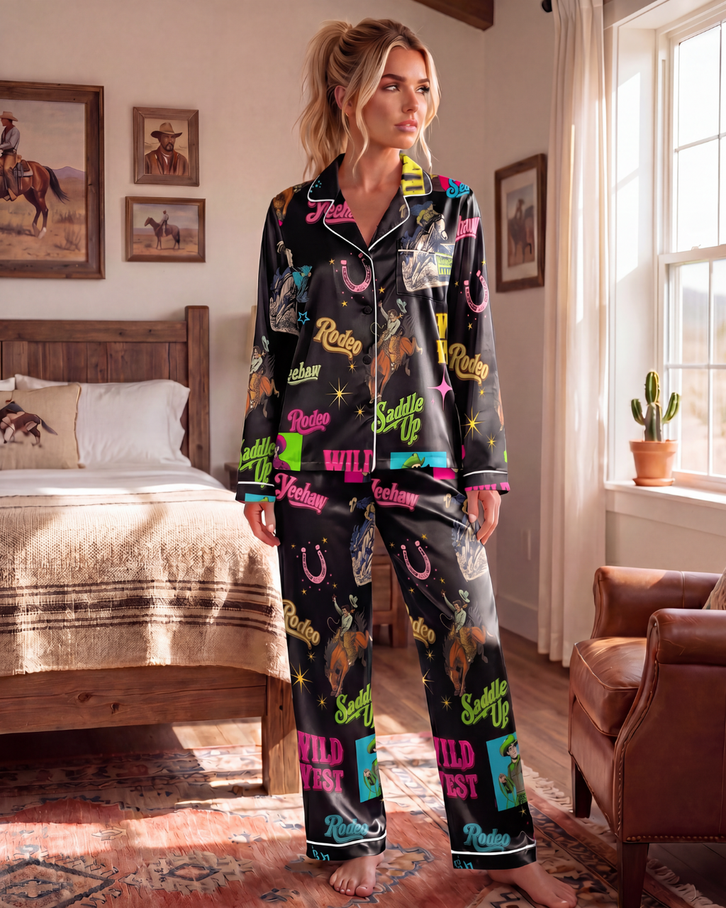 Baha Ranch The Last Round Up Satin Pajama Set by Baha Ranch Western Wear