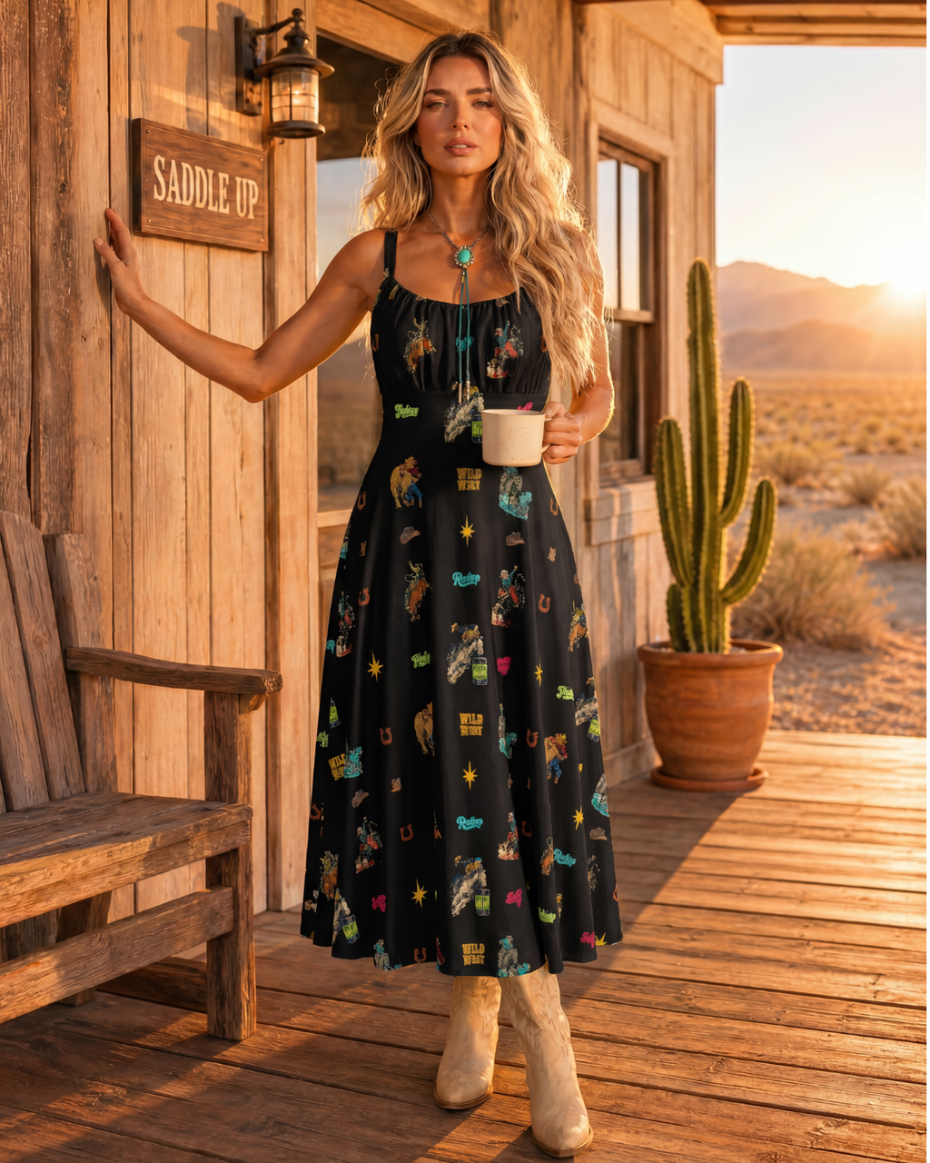 Baha Ranch The Last Roundup Country Western Prairie Dress in black by Baha Ranch Western Wear