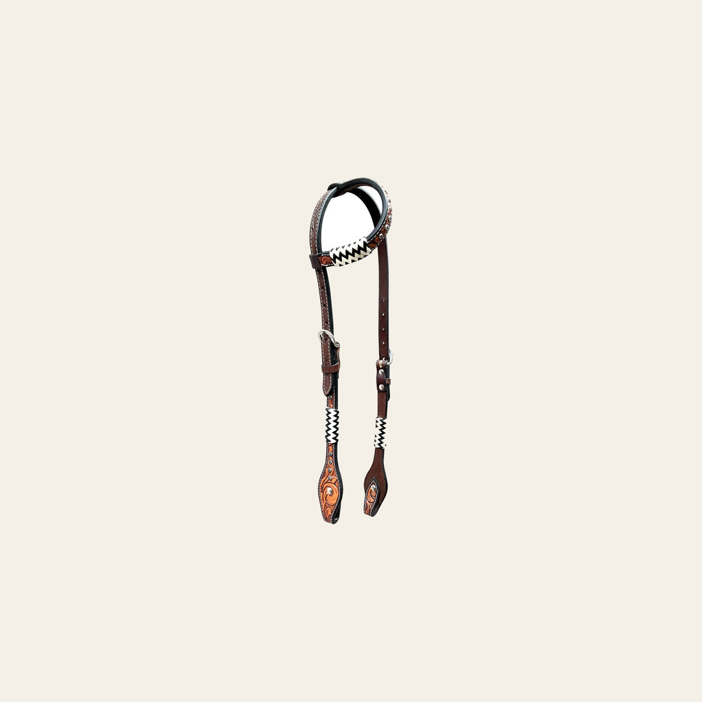 Bar H Equine American Leather Horse Saddle Tack One Ear Headstall | Breast Collar Browband Wither Strap Set BER213