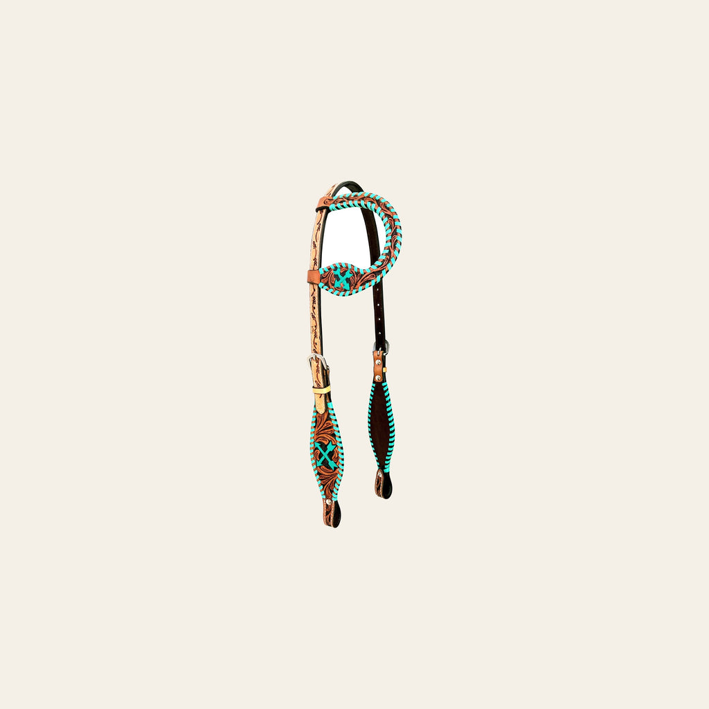 Bar H Equine American Leather Horse Saddle Tack One Ear Headstall | Breast Collar Browband Wither Strap Set BER258