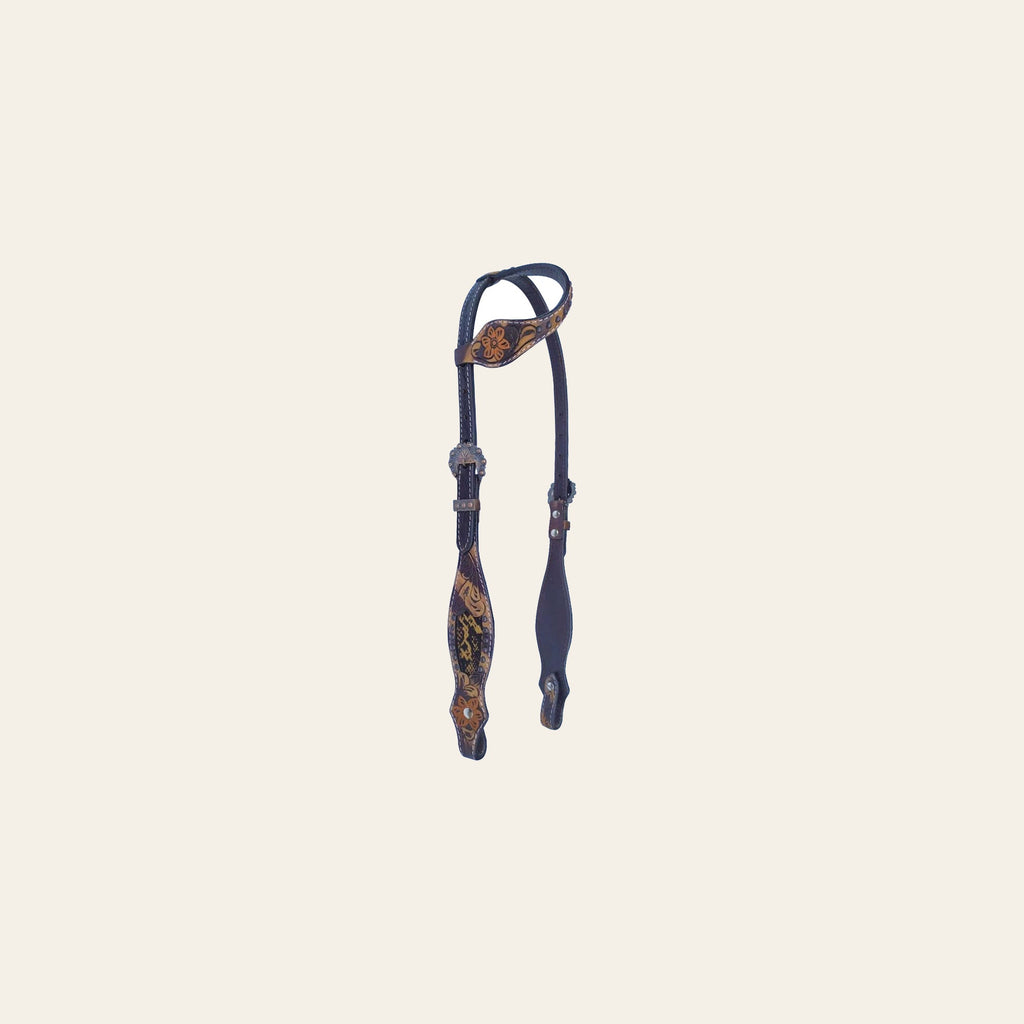 Bar H Equine American Leather Horse Saddle Tack One Ear Headstall Breast Collar Browband Wither Strap Set Tropical Snake