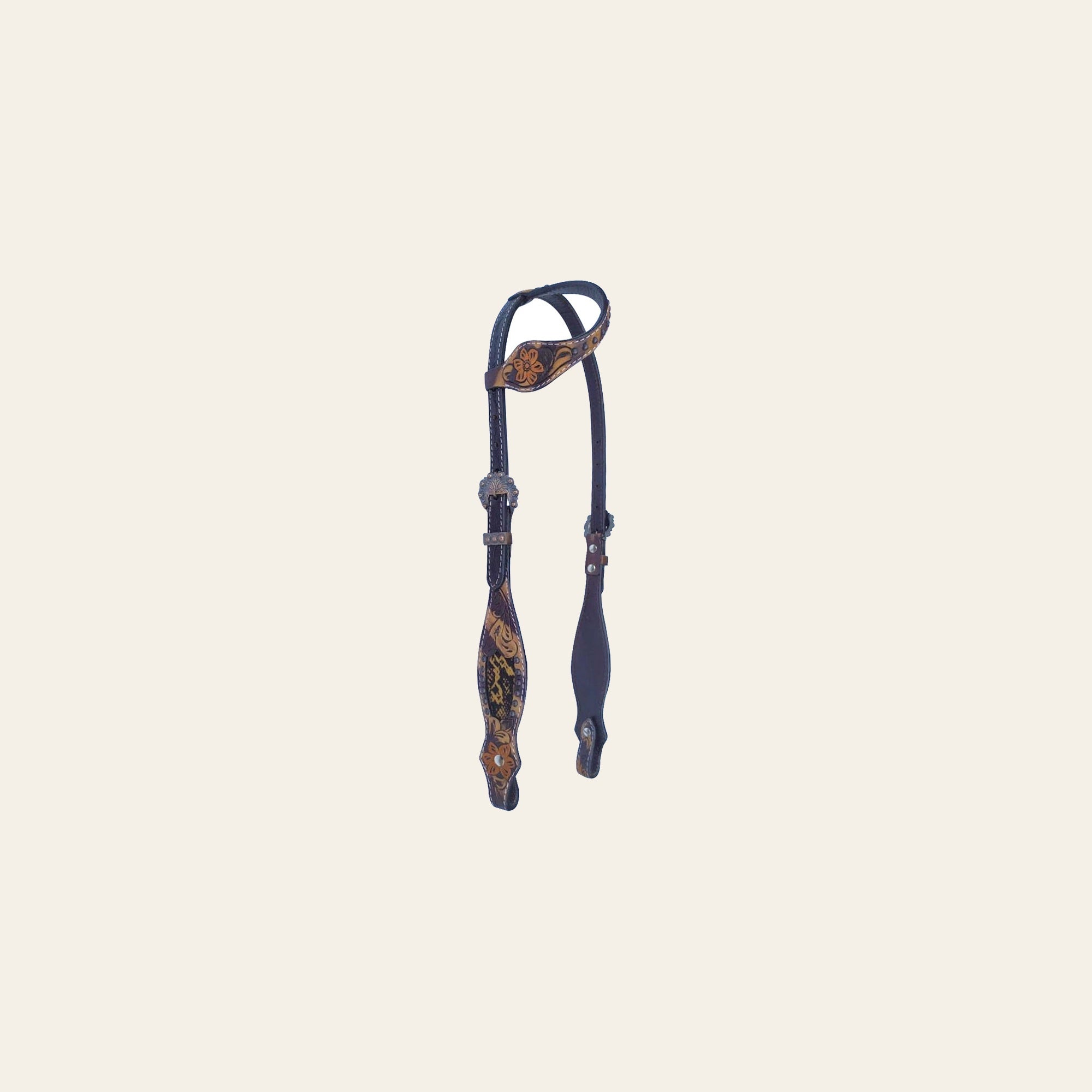 Bar H Equine American Leather Horse Saddle Tack One Ear Headstall Breast Collar Browband Wither Strap Set Tropical Snake