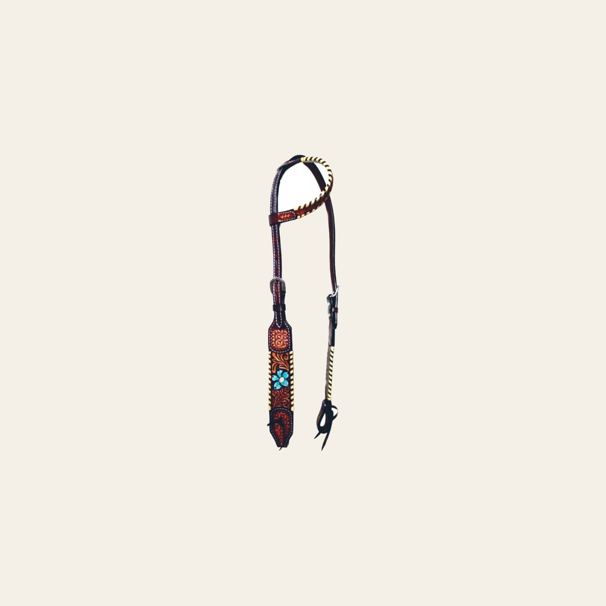 Bar H Equine American Leather Horse Saddle Tack One Ear Headstall Breast Collar Browband Wither Strap Set Turquoise Bloom