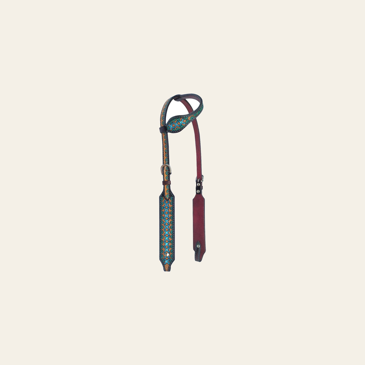 Bar H Equine American Leather Horse Saddle Tack One Ear Headstall Breast Collar Browband Wither Strap Set Turquoise Symmetry