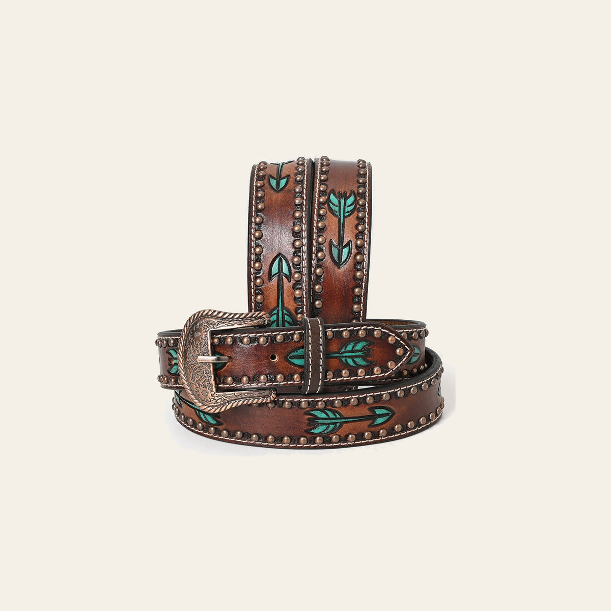 BAR H EQUINE Brown Austin Arrow Spotted Hand Painted Genuine Leather Men & Women Belt Unisex Western