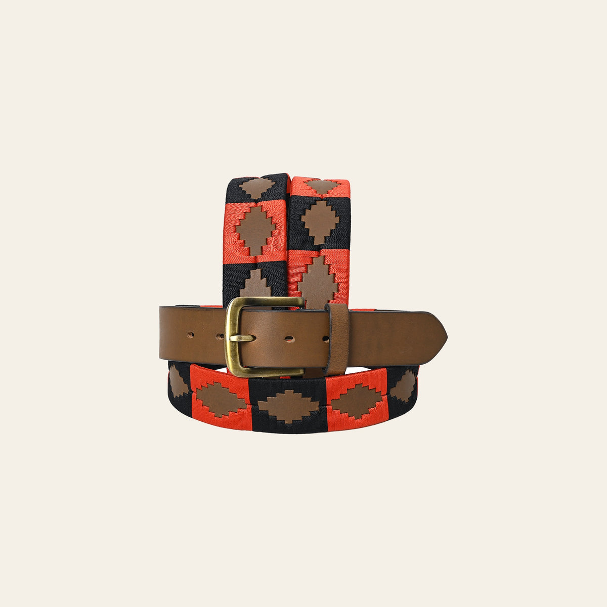 Bar H Equine Western Brown Full Grain Genuine Leather Men & Women Belt Embroidered Red Black Unisex Buckle