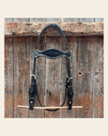 Black Cob - Gag Browband Headstall / Bridle- Short Cheeks on a warm cream background