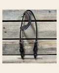 Dark Oil Cob - Gag One Ear Headstall / Bridle- Short Cheeks on a warm cream background