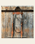 Basketweave Light Oil Browband Headstall / Bridle on a warm cream background