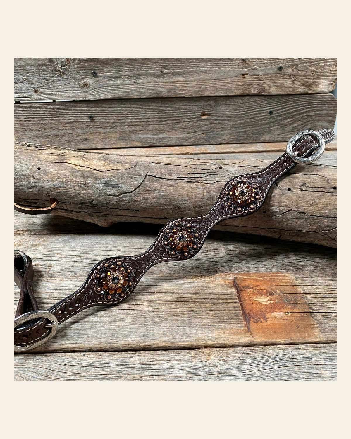 Dark Oil Basketweave Wither Strap #WS113 on a warm cream background