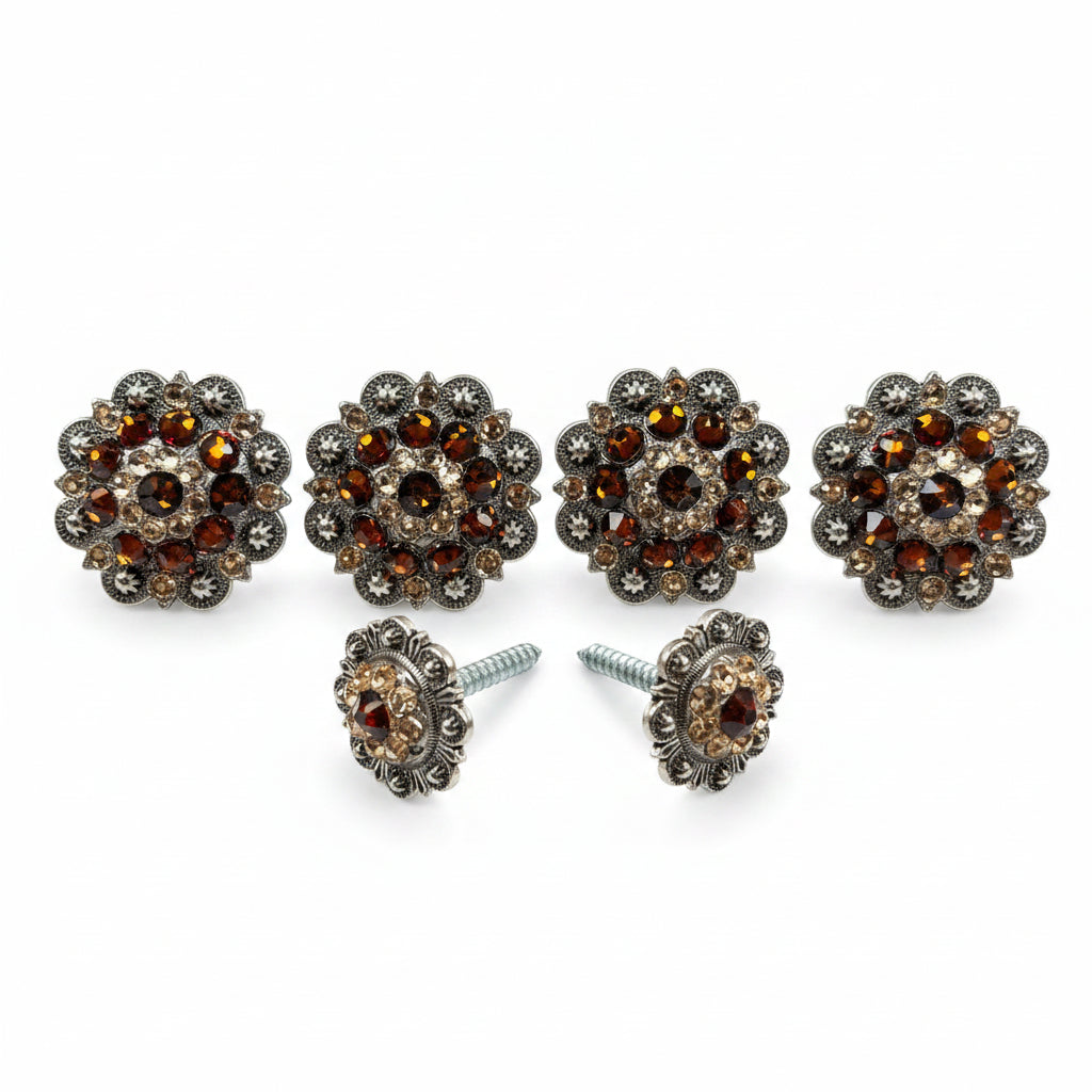Antique Silver Topaz & Champagne Saddle Conchos — view 2