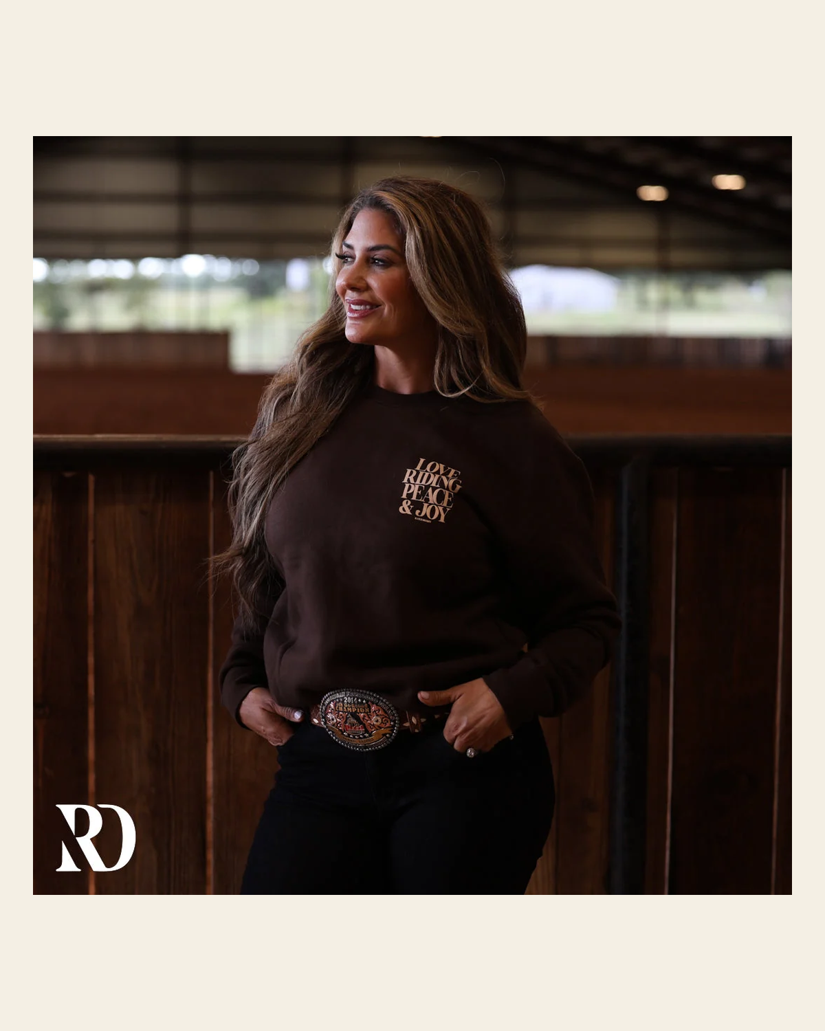 Love Riding Peace & Joy | Crewneck on a warm cream background