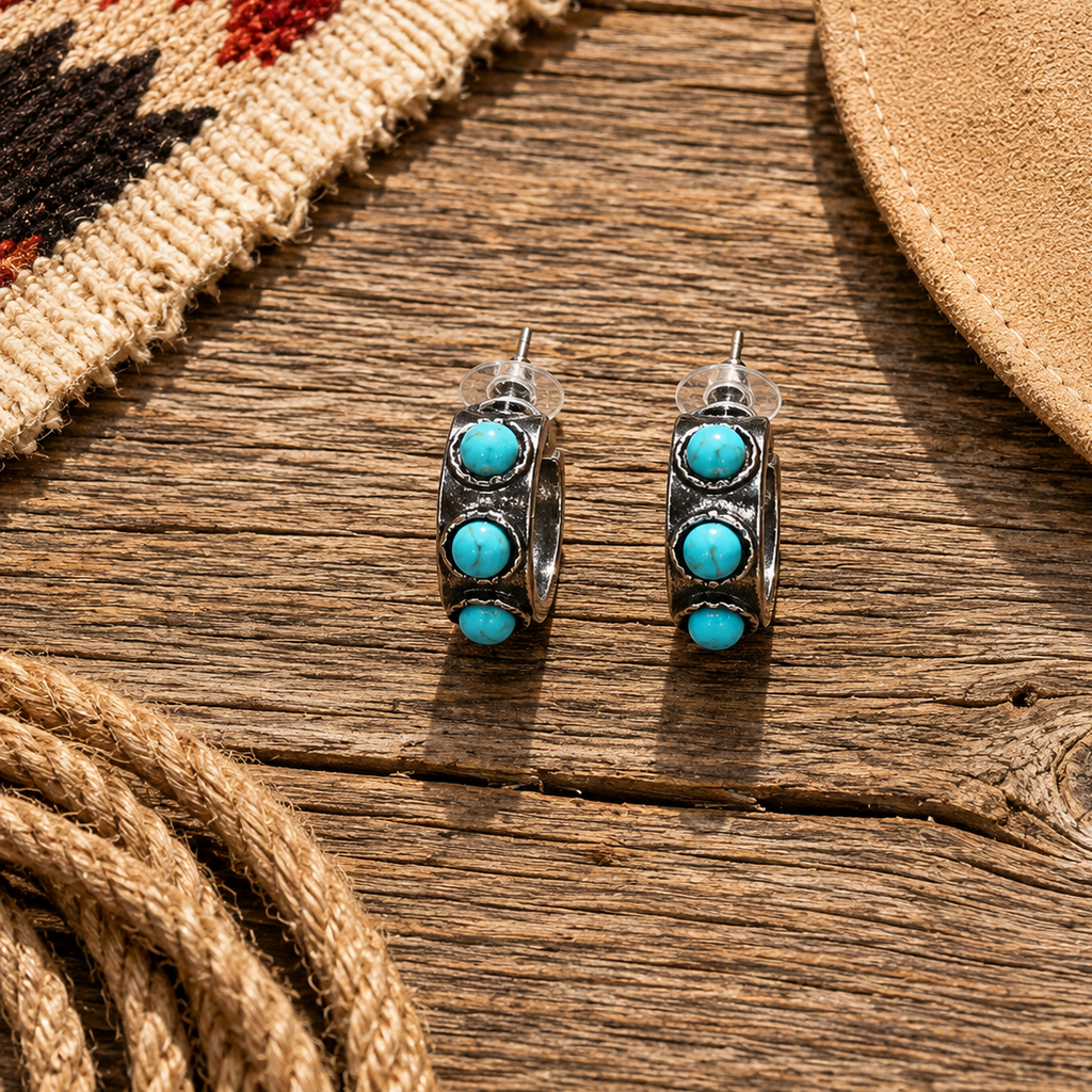 Fashion Turquoise Open Hoop Earrings