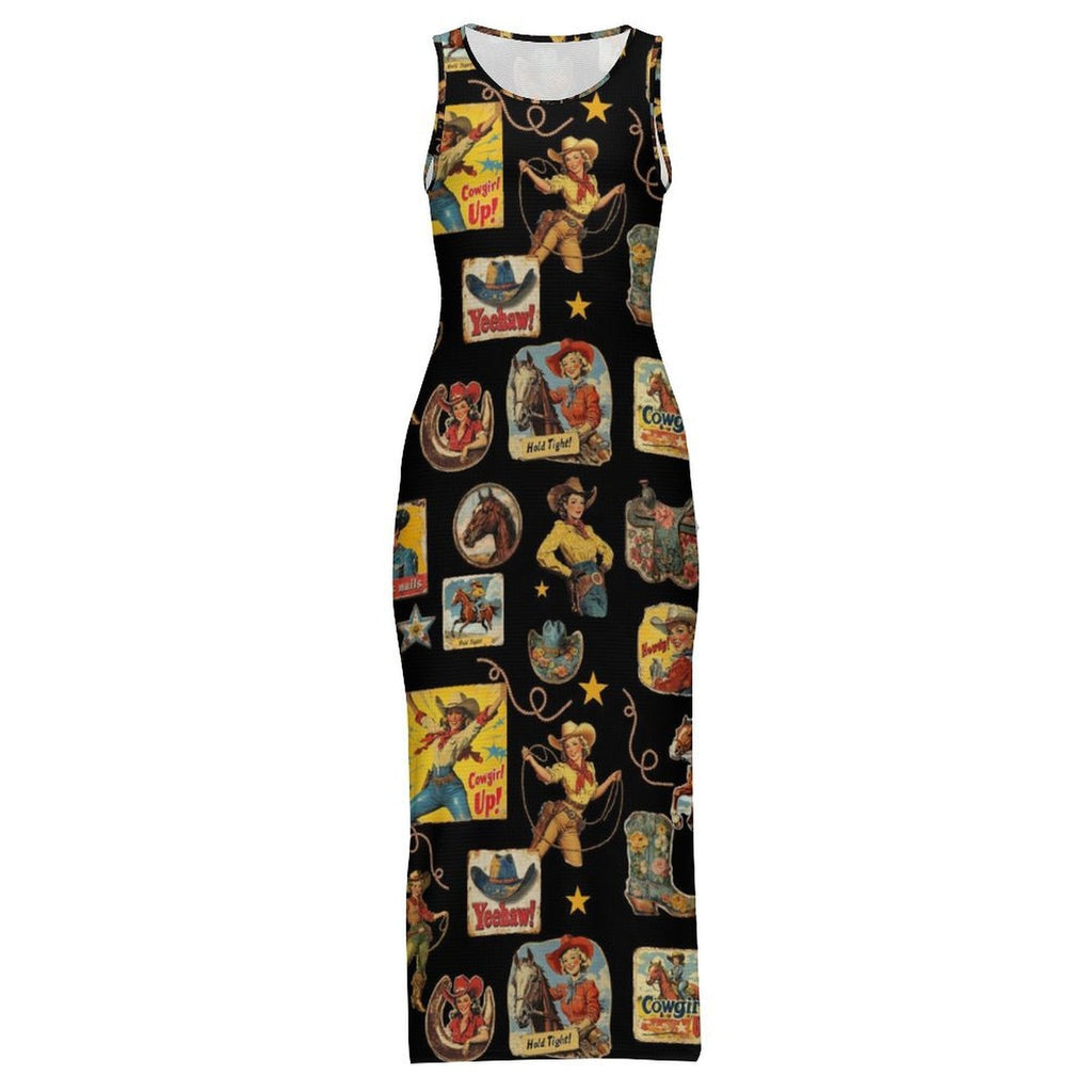 Baha Ranch Vintage Cowgirl Collage Sleeveless Bodycon Side Slit Long Dress by Baha Ranch Western Wear - product image 2