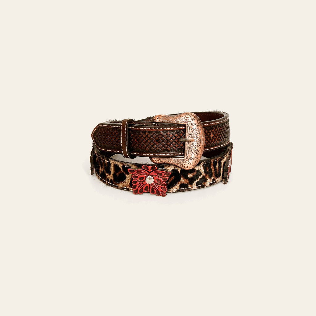 BAR H EQUINE Brown Lilibeth Hand Tooled Genuine Leather Men & Women Belt Unisex Western