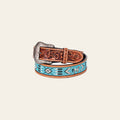 Bar H Equine Hand Tooled Genuine Leather Crafted Unisex Tan Western Belt Beaded Carving | Bead Belts for Women Men
