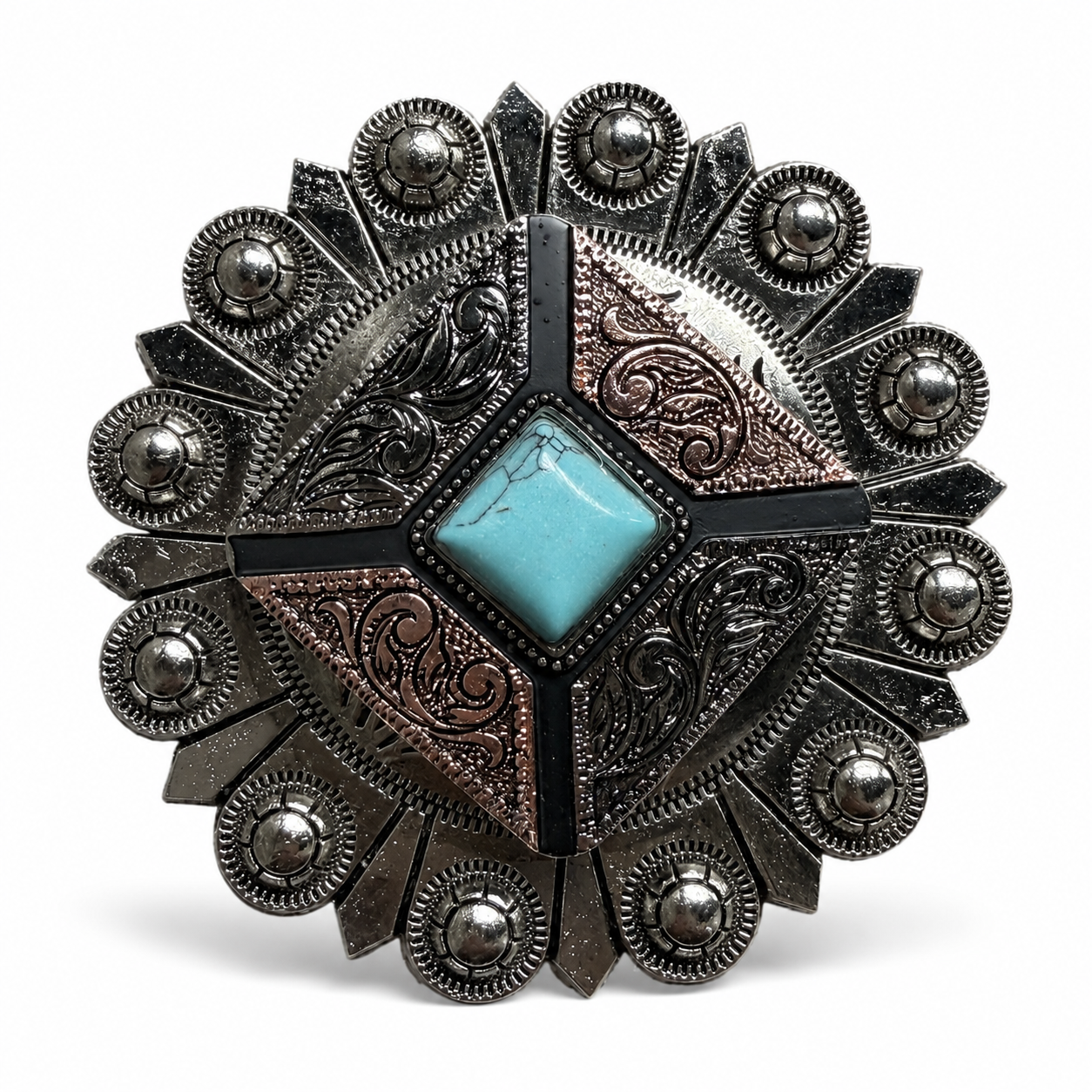 Square Antique Silver and Copper Turquoise Concho #W269 — view 4