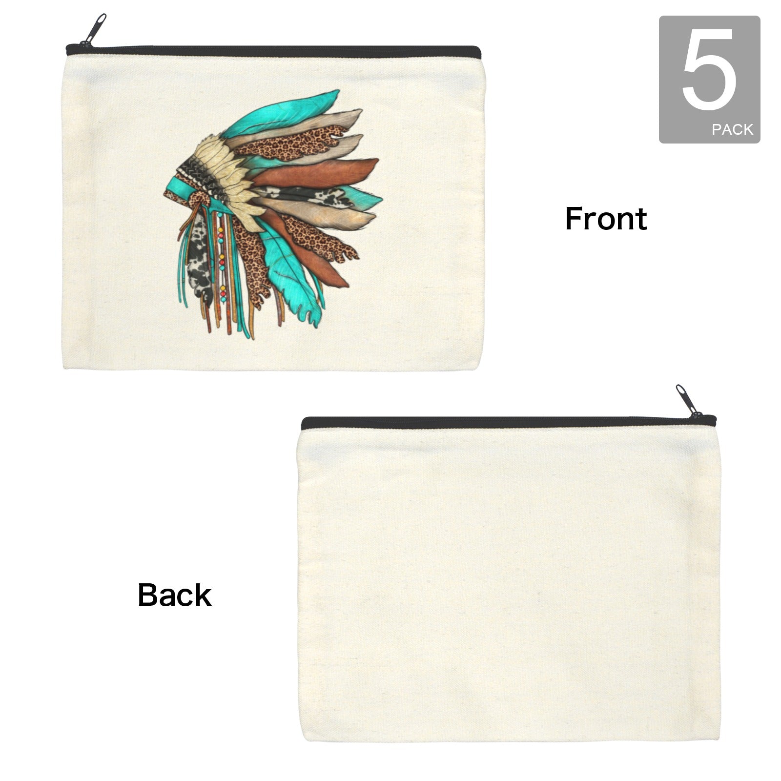 Baha Ranch Native Headdress Cosmetic Bag Pouch Pack of 5 Made in America by Baha Ranch Western Wear - product image 4