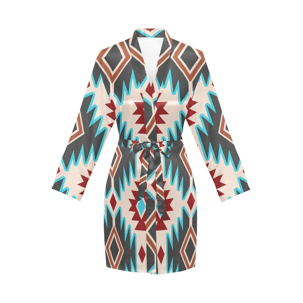 Baha Ranch Turquoise Burgandy Aztec Women's Belted Satin Feel Dressing Lounge Robe by Baha Ranch Western Wear - product...