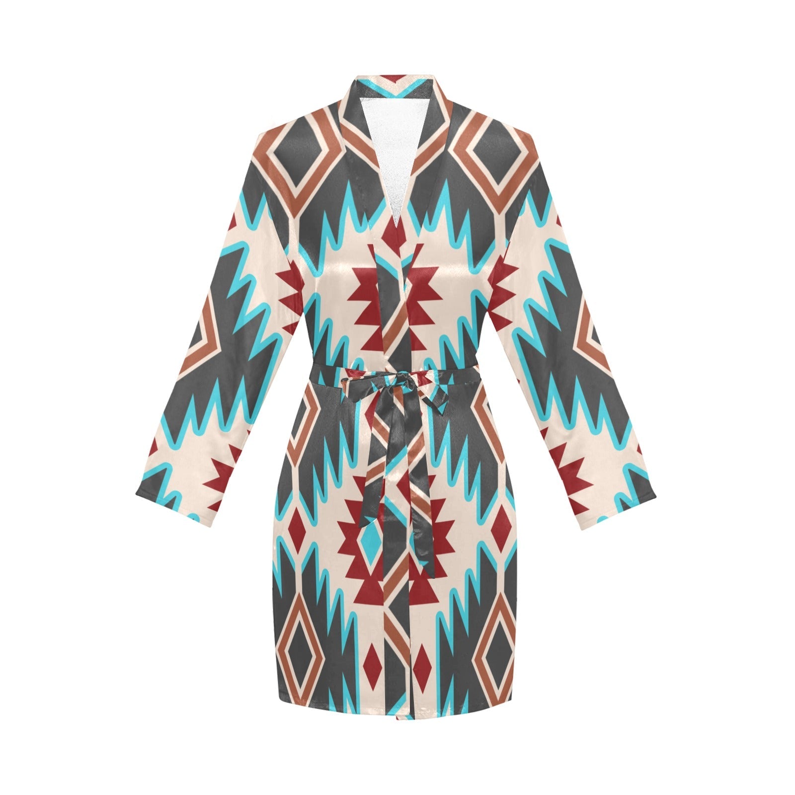 Baha Ranch Turquoise Burgandy Aztec Women's Belted Satin Feel Dressing Lounge Robe by Baha Ranch Western Wear - product...