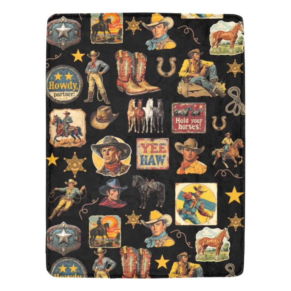 Baha Ranch Vintage Cowboy Collage Western Ultra Soft Minky Throw Blanket 60" x 80" Made in America by Baha Ranch Western...